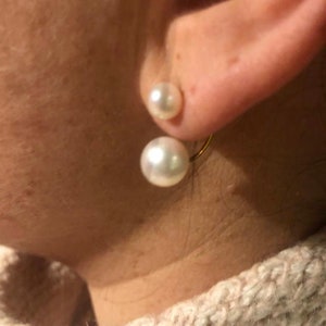 Double pearl earrings two pearls two-in-one 6 8.9 mm image 4