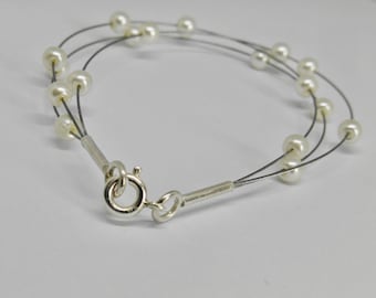Real pearls, delicate wire bracelet, wedding jewelry