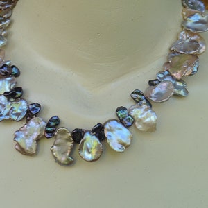 Exclusive necklace of large natural Keshi pearls up to 30 mm, summer party, shiny metallic image 1