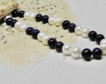 Elastic bracelet pearl and lapis lazuli