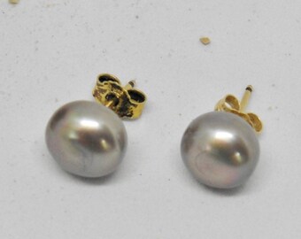 Pendientes de perlas perlas de agua dulce gris claro de 6,5-7 mm