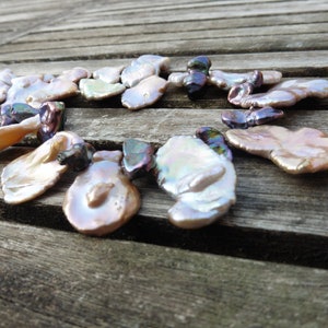 Exclusive necklace of large natural Keshi pearls up to 30 mm, summer party, shiny metallic image 4