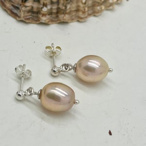 Pink pearl earrings with silver ball - freshwater pearls
