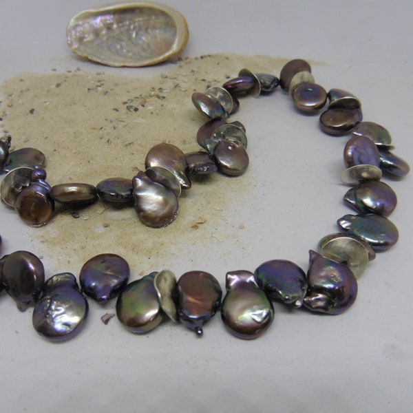 Unikat Perlenkette schwarze SW-Perlen mit 925er Silberplättchen handgearbeitet als Zwischenscheiben, halsnah, sehr elegant
