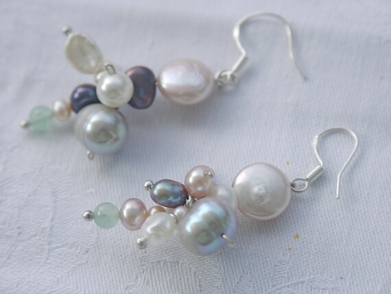 Pearl earrings dangle Freshwaterpearls Sterling Silver Jade Keshi pastell colours