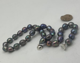 For Mother's Day - beautiful black pearl necklace with magnetic clasp, large pearls