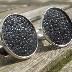 Festive cufflinks 20 mm stingray leather elegant men's jewelry, jewelry unisex image 5