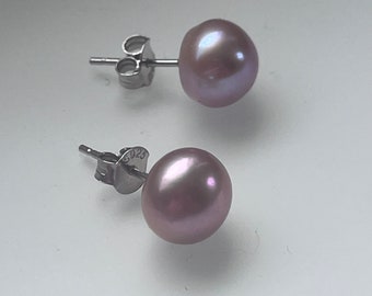 Earrings Pearl earrings 9 mm mauve Pair of solid ear studs real pearls