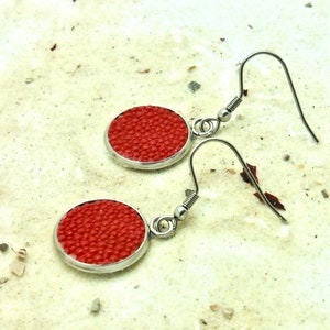 Earrings, bangle, ring jewelry made of fish leather shiny red stingray leather image 8