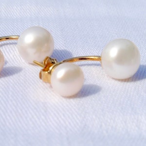 Double pearl earrings two pearls two-in-one 6 8.9 mm 925 vergoldet