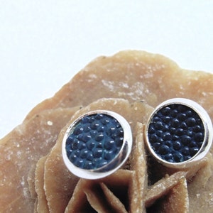 Earrings made of genuine stingray leather 10 mm silver 925 Blue