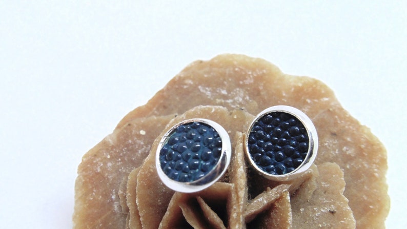 Earrings made of genuine stingray leather 10 mm silver 925 Blue