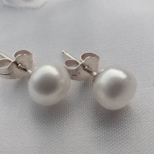 Ohrringe Perlenohrringe  8 mm solide Ohrstecker echte Süßwasser-Perlen