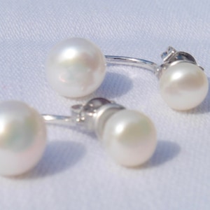Orecchini con perle doppie due perle d&#39;acqua dolce due in uno in argento sterling da 6 - 9 mm