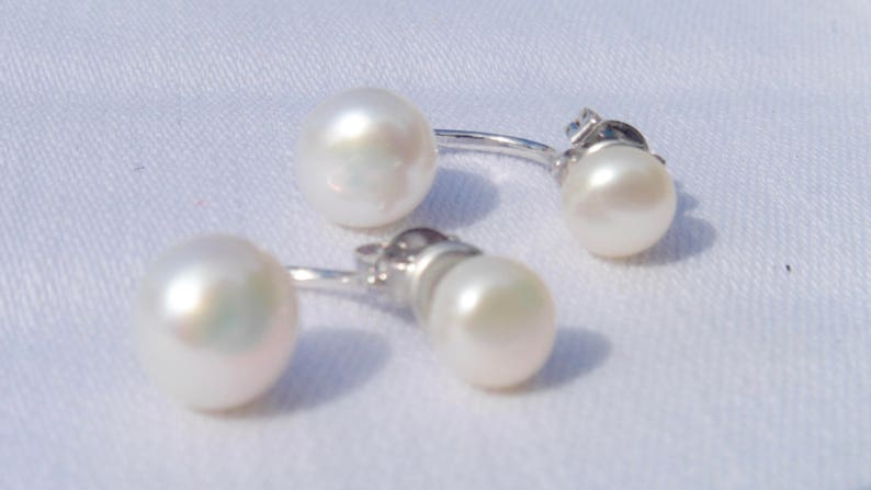 Double pearl earrings two pearls two-in-one 6 8.9 mm 925 Silber