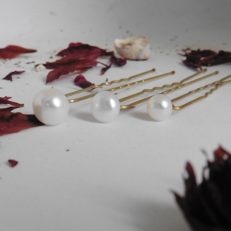Haarnadeln echte Perlen, Hochzeitsfrisur mit echtem Perlenschmuck verschiedene Größen Bild 6