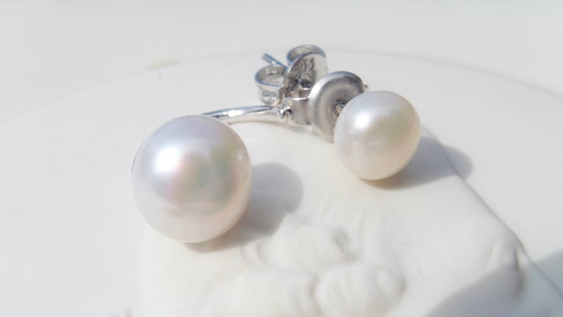 Double pearl earrings two pearls two-in-one 6 8.9 mm image 5