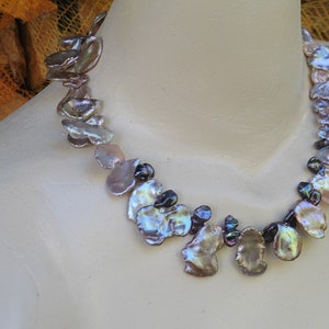 Exclusive necklace of large natural Keshi pearls up to 30 mm, summer party, shiny metallic image 9