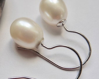 Pearl earrings earrings real pearls 9 x 12 mm bridal jewelry sterling silver