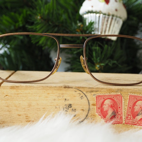 Vintage Eyeglass Aviator Frames anni '70 da Universal Optical 10 Karat Lastra d'oro arrotolata realizzata in USA Dark Copper Frame Size 50-20 New Old Stock