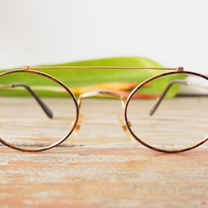 Vintage Eyeglasses 1990s Wire Rim By DK HAVANA Oval Shaped Frames Gold Toned With Tortoiseshell Enamel New Old Stock