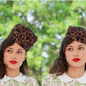 Vintage Burnout Velvet Pillbox Hat, Cloche Hat, Vintage Hat, 1950s-60s Hat, Women Hat, Jackie O Hat, Church Hat, Retro MCM Hat, Wedding Hat