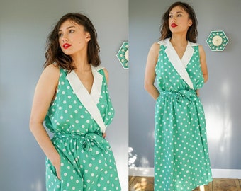 Vintage 1980s Wrap Dress Size M-L, Vintage Polka Dot Dress, 1980s Dress, Vintage Dress, 1980s Clothing, Retro Clothing, Spring Summer Dress