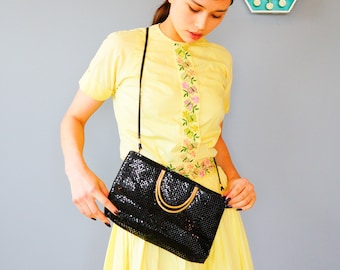 Bolso vintage de malla metálica negra de los años 80: bolso de hombro convertible
