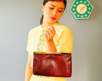 Vintage Faux Alligator Leather Top Handle Clutch Purse/ 1980s Purse/ Shoulder Bag/ Vintage Handbag/ Vintage Purse/ Vintage Bag Woman