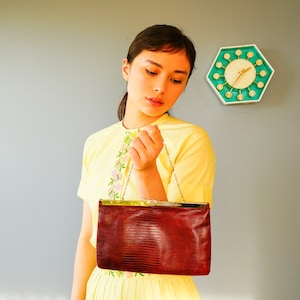 Cartera de mano vintage de piel de cocodrilo sintética con asa superior/cartera de los años 80/bolso de hombro/bolso de mano vintage/monedero vintage/bolso vintage para mujer