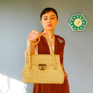 Monedero vintage de vinilo texturizado con asa superior / Monedero de los años 50 / Bolso vintage / Bolso vintage para mujer / Cartera vintage / Monedero vintage / Bolso tipo cesta