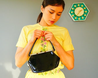 Vintage Patent Leather Frame Purse/ 1950s-60s Purse/ Vintage Handbag/ Vintage Bag Woman/ Vintage Pocketbook/ Vintage Purse/ Cocktail Purse