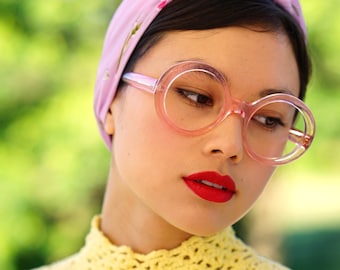 Vintage eyeglasses 1960&#39;s Made In France Pop Art eyeglass Frames New Old Stock Pink Clear tone by raybert