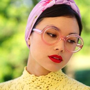 Vintage eyeglasses 1960's Made In France Pop Art eyeglass Frames New Old Stock Pink Clear tone by raybert