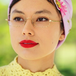 Vintage Eyeglasses 1960s wire rim Frames Made In USA by Hudson New Old Stock Gold tone Rectangular 12k gold filled glasses