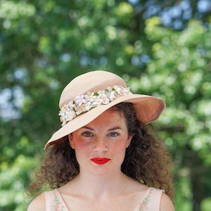 Vintage Wide Brim floral Straw Hat by Jack McConnell, 1960s Hat, Vintage Hat, Floppy Hat, Sun Hat, Spring Summer Hat, Cottagecore Hat