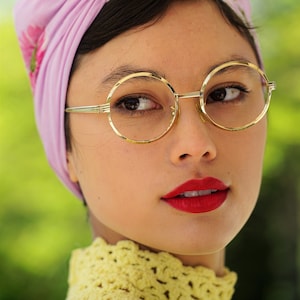 Vintage  Eyeglasses 1970&#39;s Made in Japan Round New Old stock Frames Glasses retro Gold Tone