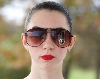 Vintage Sunglasses 1980s Multicolor Black and gold Aviator style Tone New Old Stock