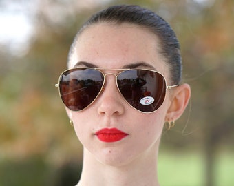 Gafas de sol vintage estilo aviador de los 90, tono dorado, nuevas de antiguo stock
