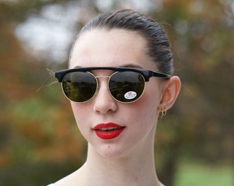 Vintage Sunglasses 1980s Multicolor Black and Gold Tone New Old Stock Aviator style Made In Korea