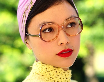 Vintage eyeglasses 1970s By Marine New Old Stock Multicolor tone Glasses Made In USA Disco era brown and clear