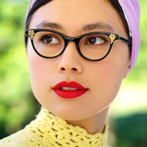 Óculos de grau vintage Cateye 1960&#39;s By Univis Optical Fabricado nos EUA Novo Estoque antigo Tom ébano Rockabilly