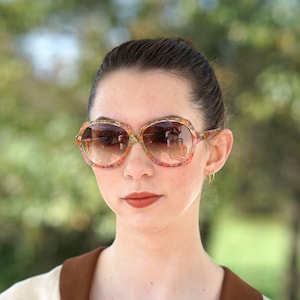 Vintage Sunglasses 1970s Silk fabric Inlaid Made In france By Silor Made In France Multicolor Disco era boho Hippie