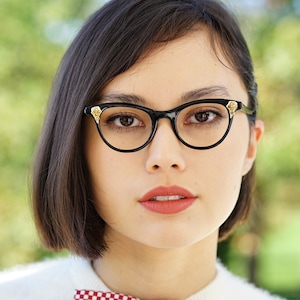 Óculos de grau vintage olho de gato anos 60 Cateye feito nos EUA novo estoque antigo por Univis Rockabilly strass ornamentado tom preto