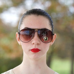 Vintage Sunglasses 1980s Multicolor Black and gold Aviator style Tone New Old Stock
