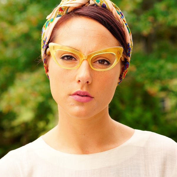 Vintage Eyeglass Cat eye glasses 1960's Frame Made In France By TWE Oversize Clear Yellow Awesome
