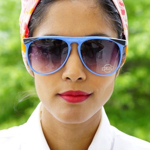 Vintage Sunglasses 1980&#39;s /New old Stock/Vintage/80&#39;s Glamour Blue and Black Sunglass Frames Made In Hong Kong