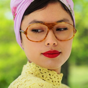 Vintage Eyeglasses 1970&#39;s Frames Aviator Style Glasses Made In USA New Old By Geoffrey Beene  Multi color tones Light Brown