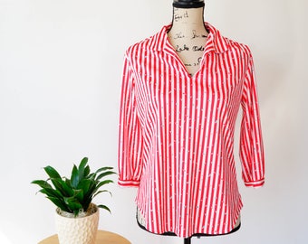 Vintage gestreepte blouse uit de jaren 80, maat M / Klassieke mode / Blouse uit de jaren 80 / Vintage blouse / Retro kleding / Damesblouse