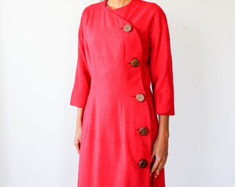 Vintage 1960s Red Dress Size M-L/ 1960s Dress/ Vintage Dress/ Retro Clothing/ Vintage Red Dress/ Jackie-O/ Mad Man Dress/ Wrap Dress